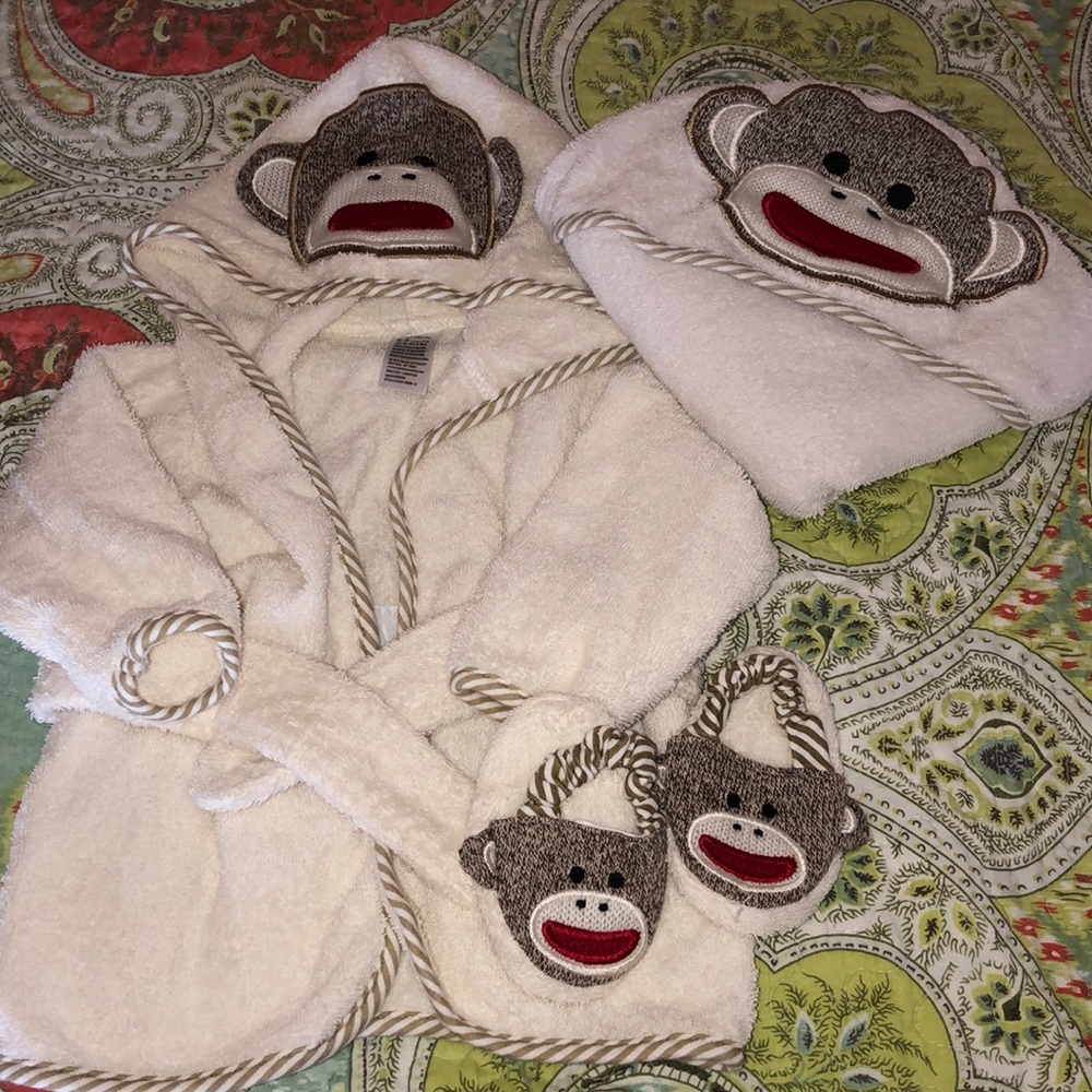 Baby Starters Sock Monkey Robe, Slippers and Towel
